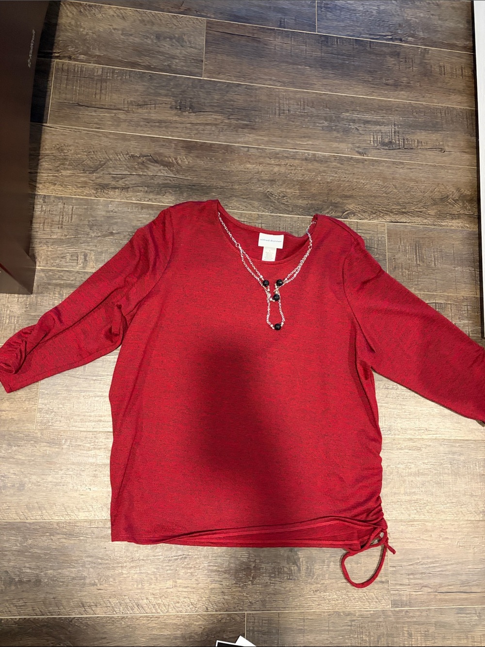 Alfred Dunner Red Side-Tie Long Sleeve Top